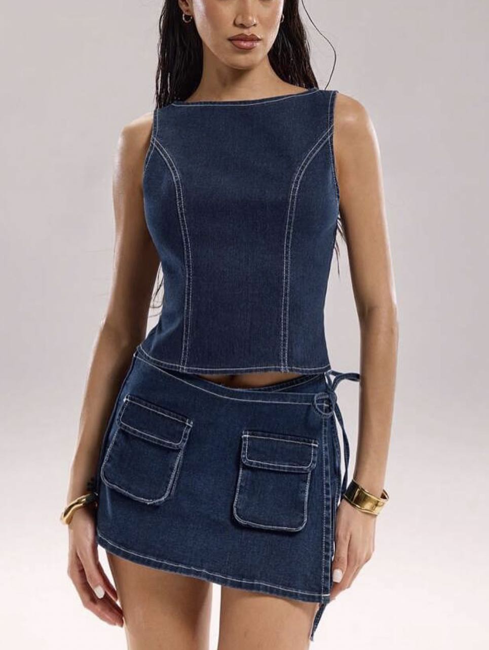 Backless Denim Mini Dress