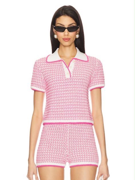 Pink Knit Polo Set