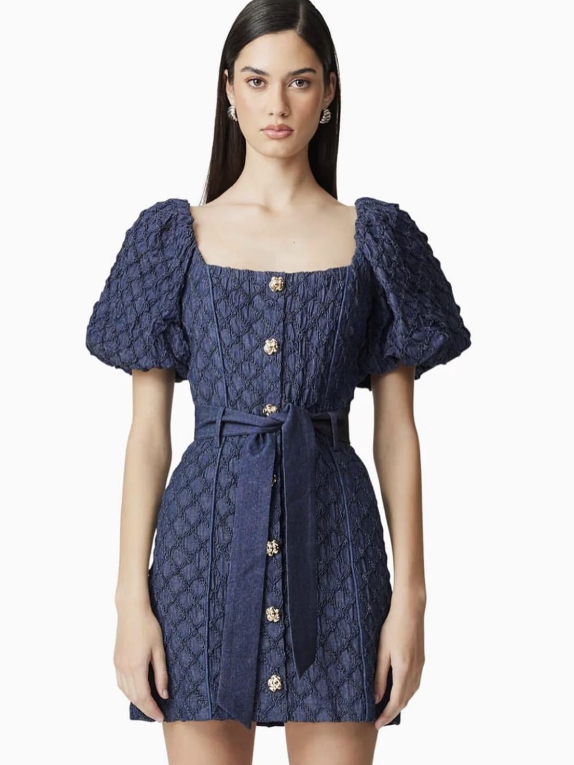 Quilted Puff Sleeve Mini Dress