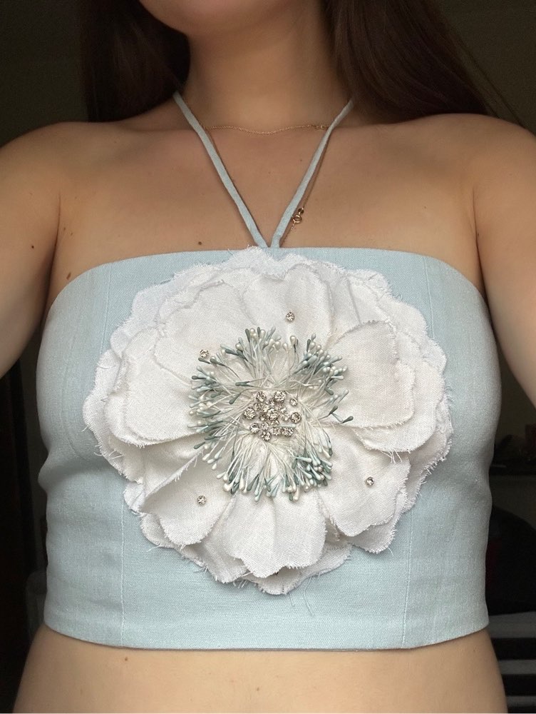 Light Blue Floral Halter Crop Top