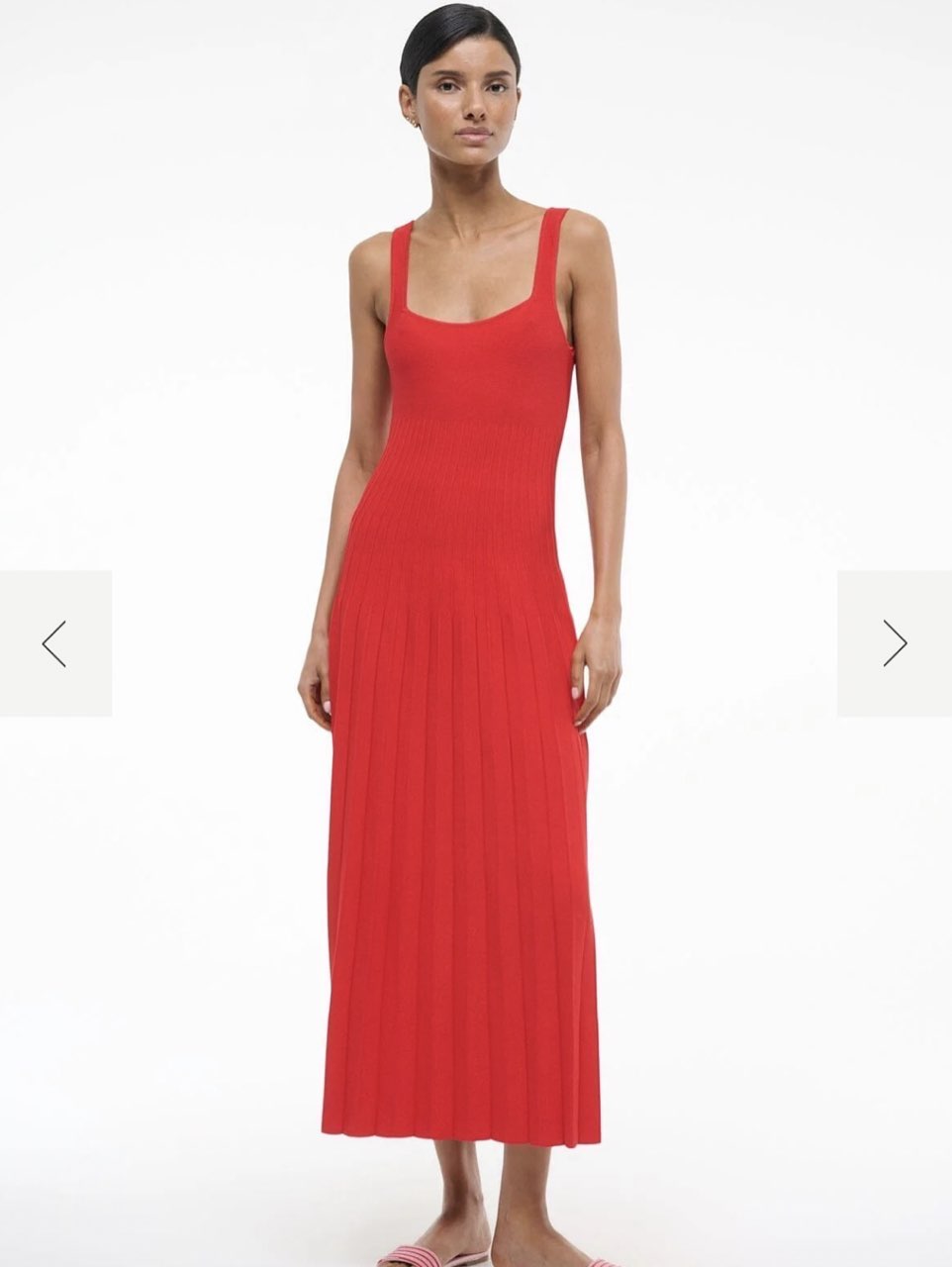 Red Pleated Knit Midi Dress