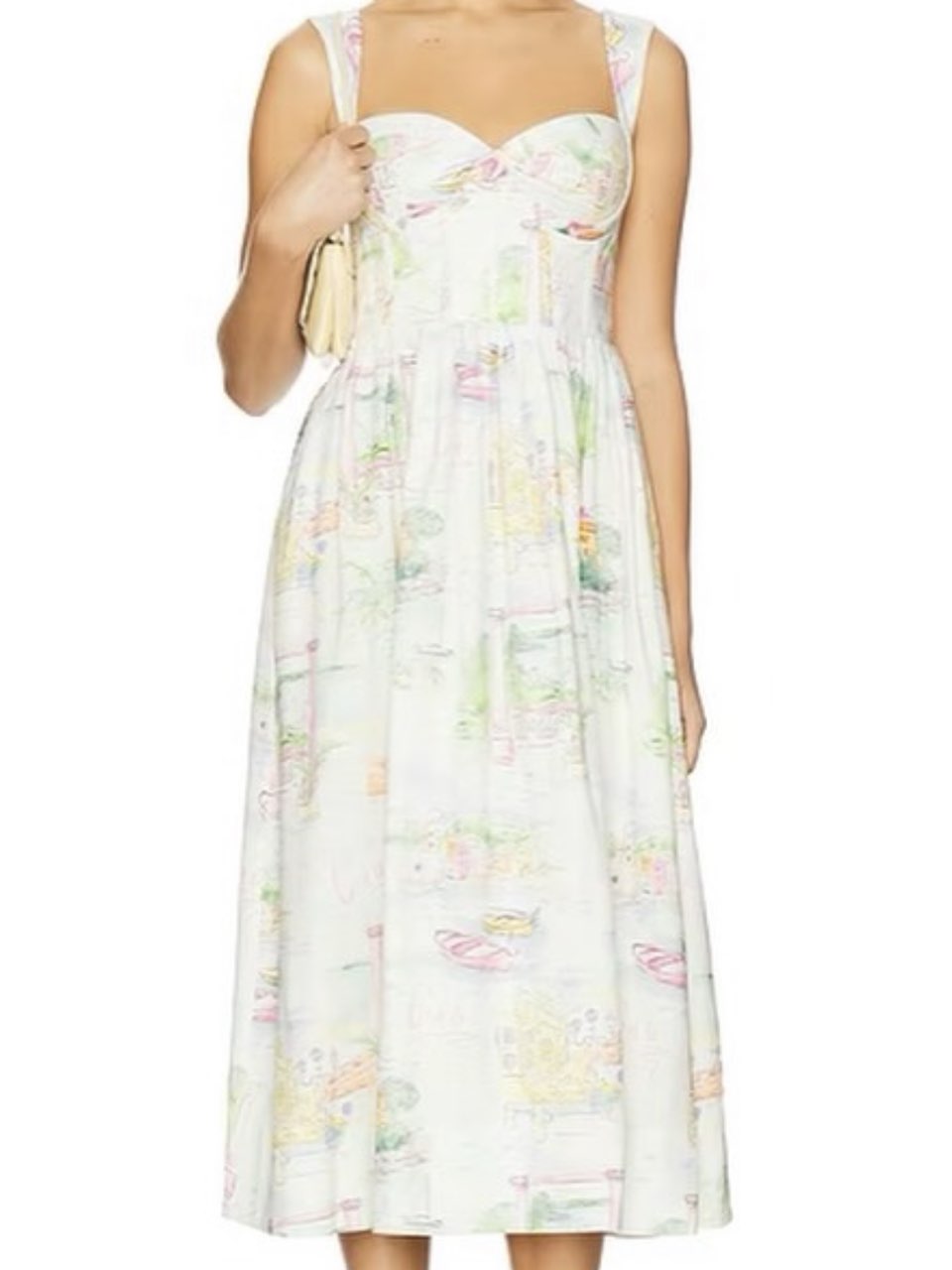 Pastel Italy Print Sweetheart Midi Dress