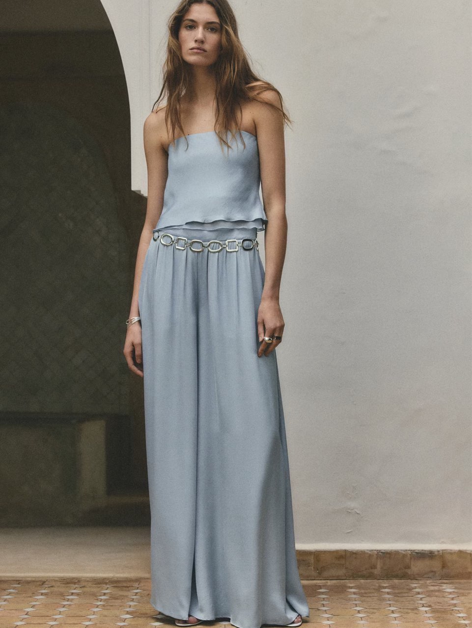 Light Blue Satin Matching Set