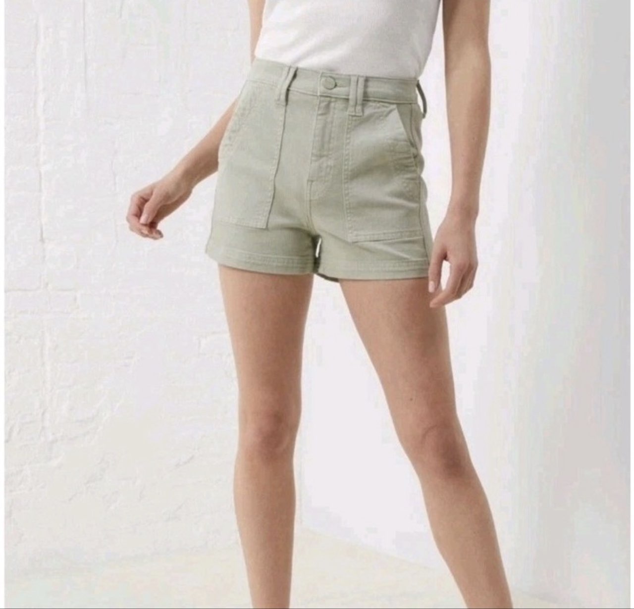 Botique Sage Green High-Waisted Denim Shorts