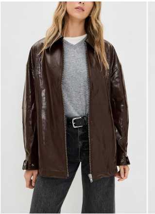 Brown Patent Oversized Jacket