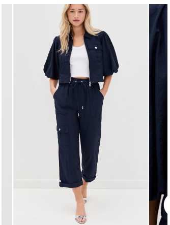 Navy Cropped Utility Jacket and Cargo Pants Set