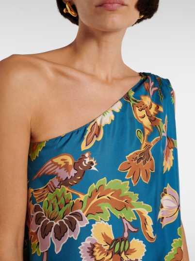 Teal Multi-color Floral One-Shoulder Maxi Dress