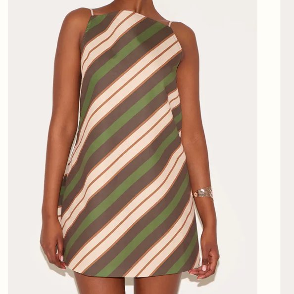 Pretty Little Thing Green stripped a-line mini dress