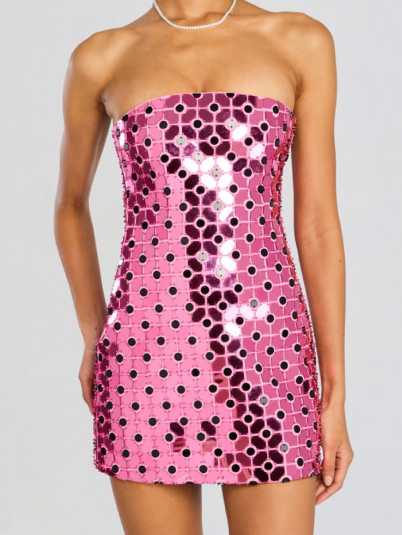 Pink Sequin Strapless Mini Dress
