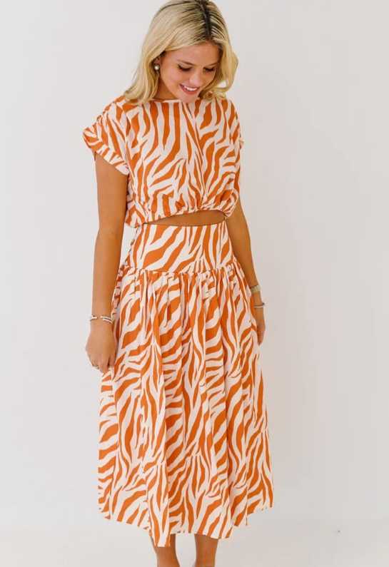 Zebra Print Crop Top & Midi Skirt Set