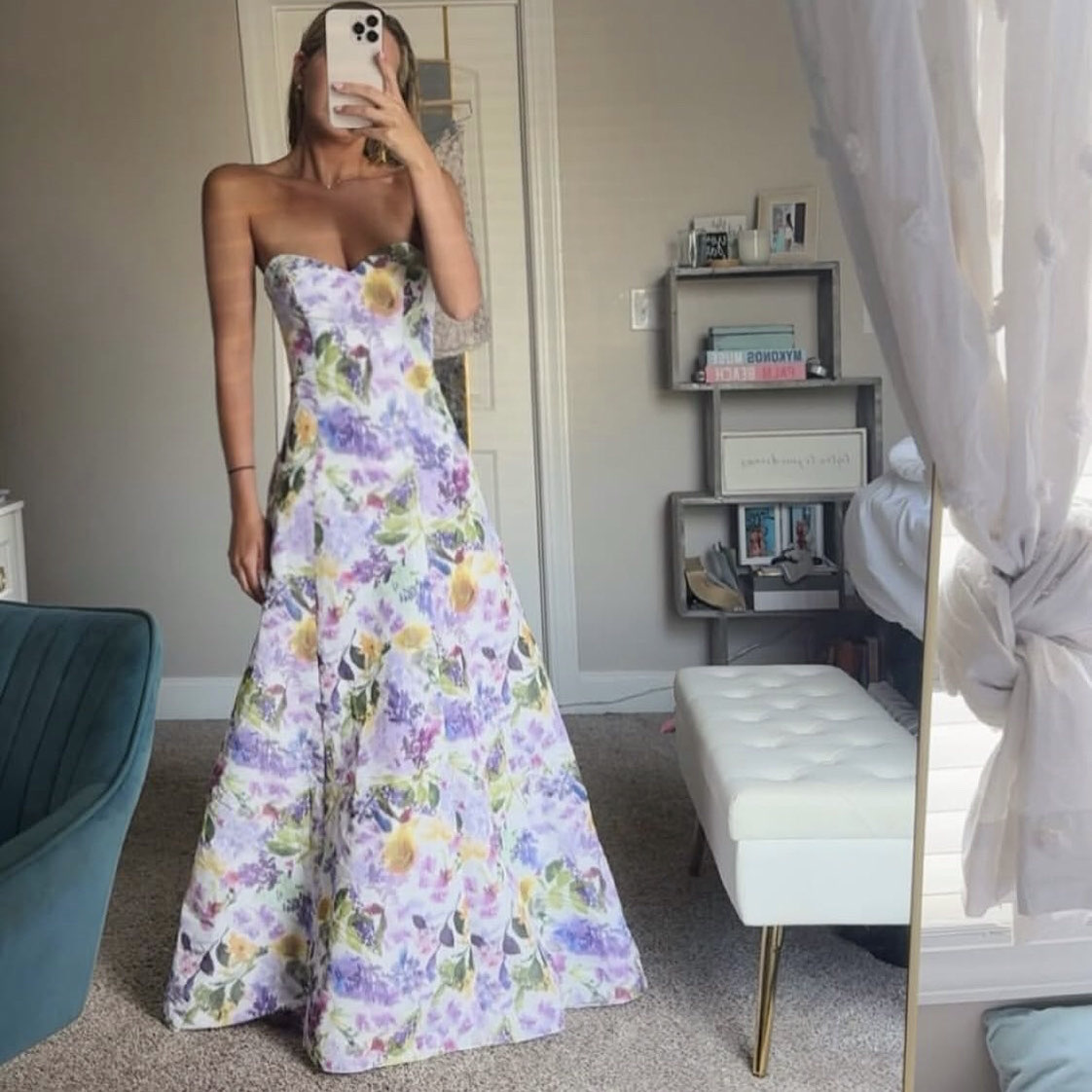 Badgley Mischka Floral Strapless Maxi Dress