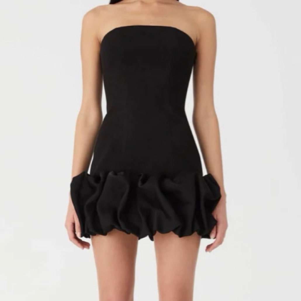 Misha saphira Black Strapless Ruffle Mini Dress