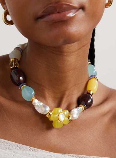 Multicolor Beaded Flower Pearl Necklace