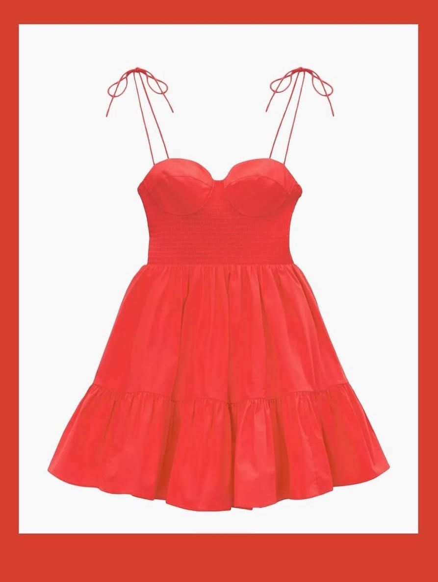 Red smocked mini dress