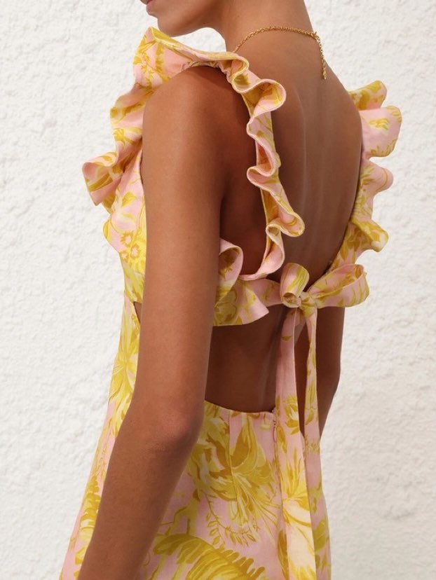 Pink and Yellow Ruffle Cut-Out Mini Dress