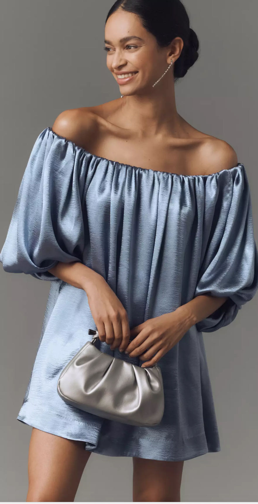 Mare Mare Off-The-Shoulder Puff-Sleeve Shine Mini Dress