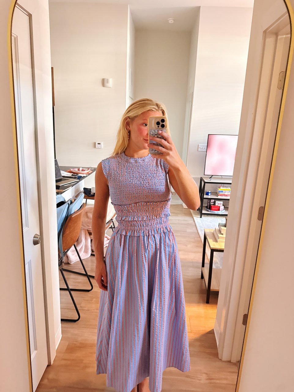 Hunter Bell Smocked Striped Midi Dress