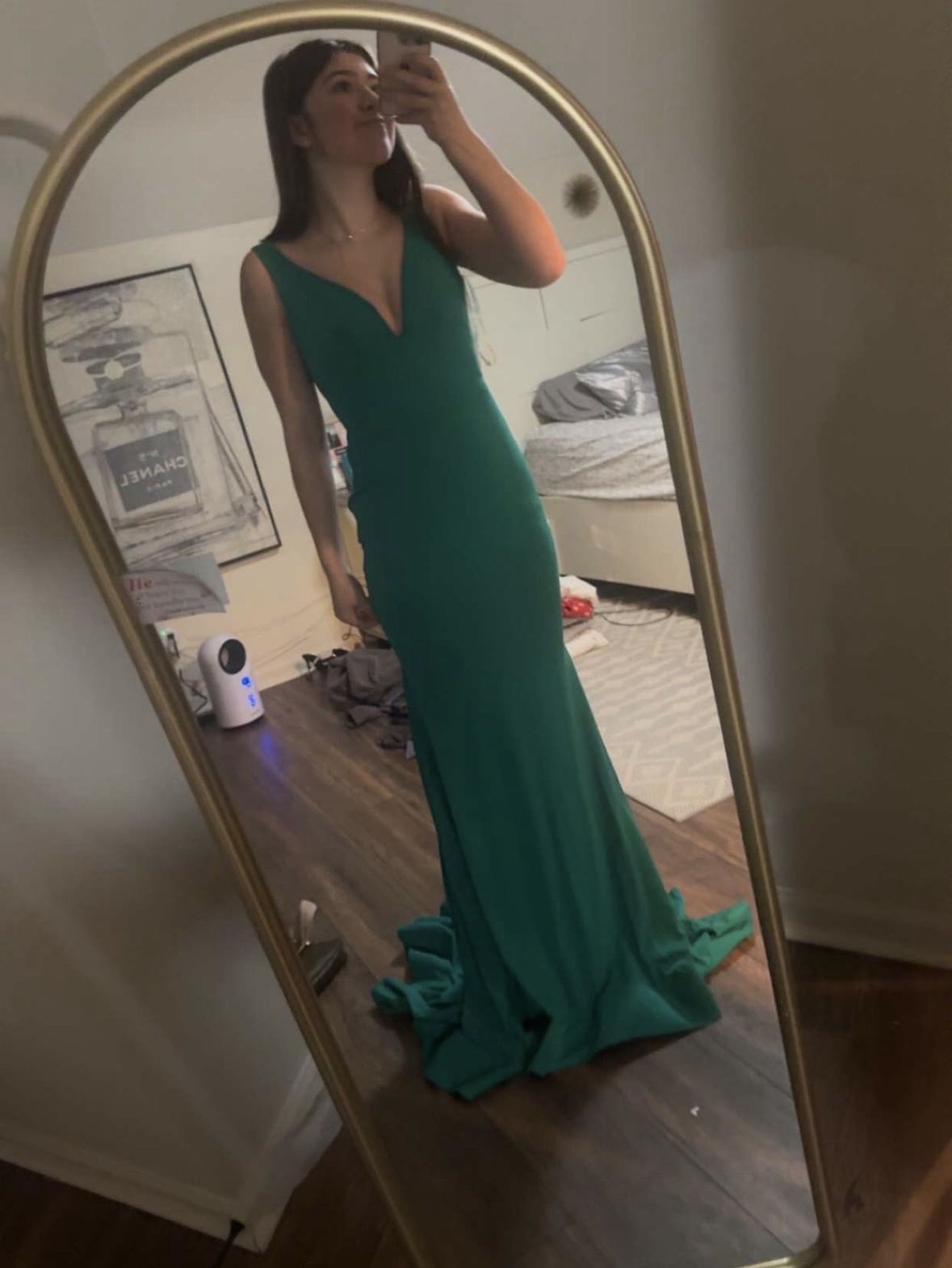 Green Satin Evening Gown