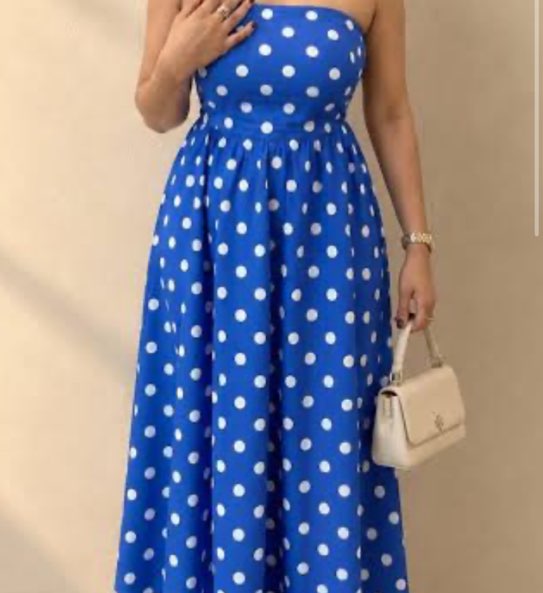Jessica simpson Blue Polka Dot Strapless Midi Dress