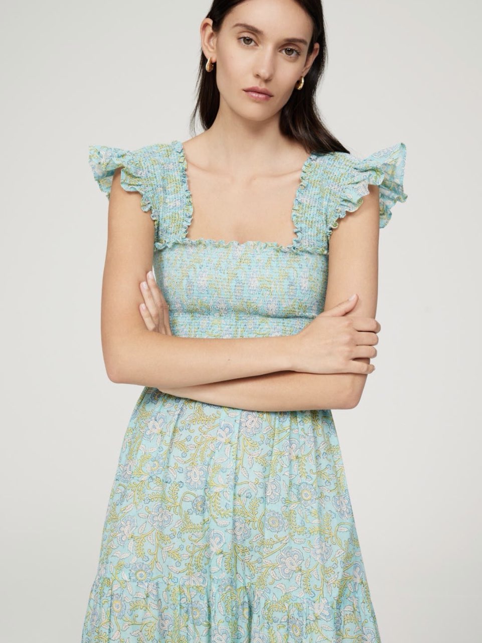 Light Blue Floral Tiered Maxi Dress