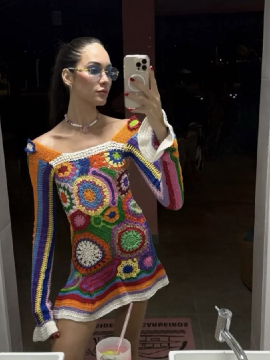 Colorful Crochet Patchwork Mini Dress
