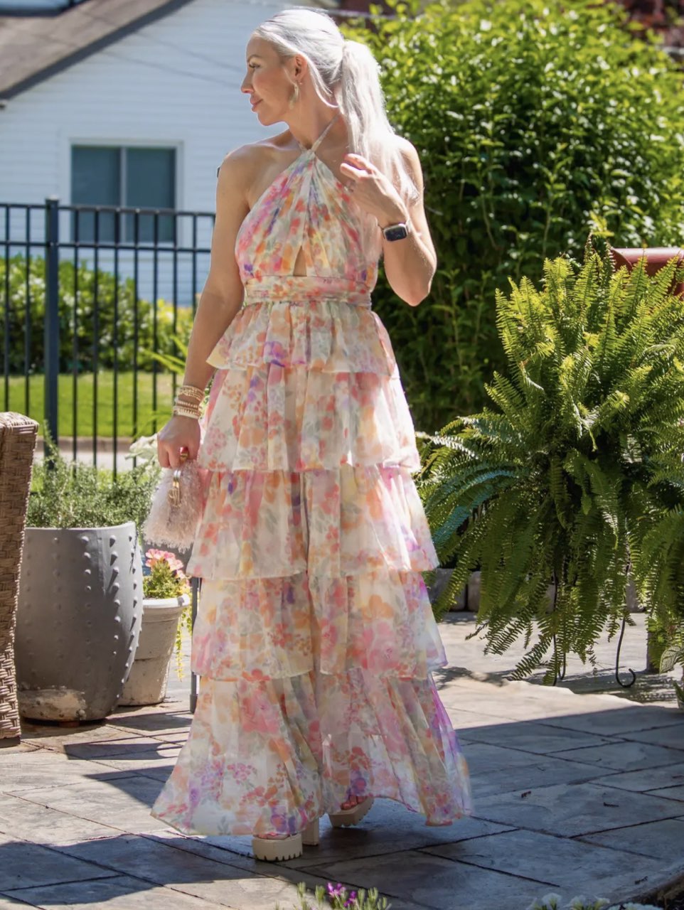 Floral Tiered Halter Maxi Dress