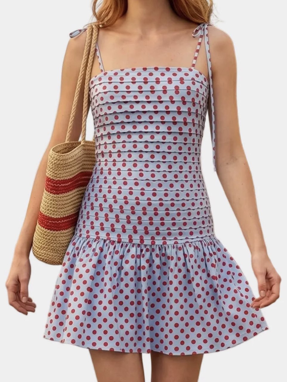 Red Polka Dot Tie-Strap Mini Dress