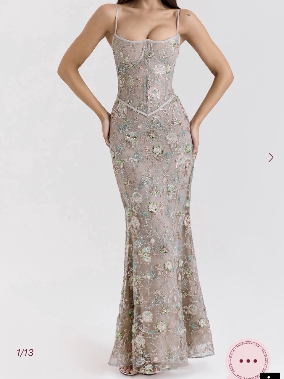 Silver Embellished Beaded Corset Maxi Dress