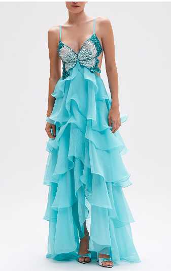 Sequin Butterfly Ruffled Maxi Dress