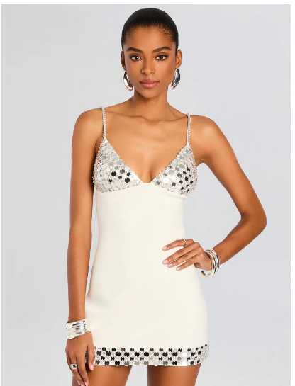 Cream Sequin Mini Dress