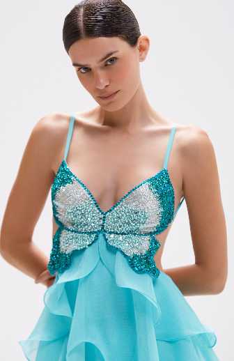 Sequin Butterfly Ruffled Maxi Dress