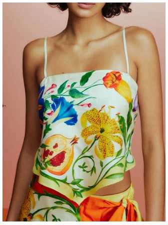 Floral Fruit Print Strappy Crop Top