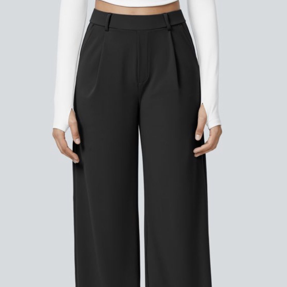 Halara Black Pleated Wide-Leg Trousers