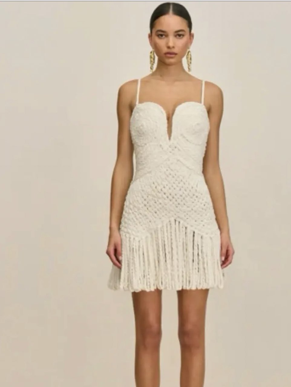 White Woven Fringe Midi Dress