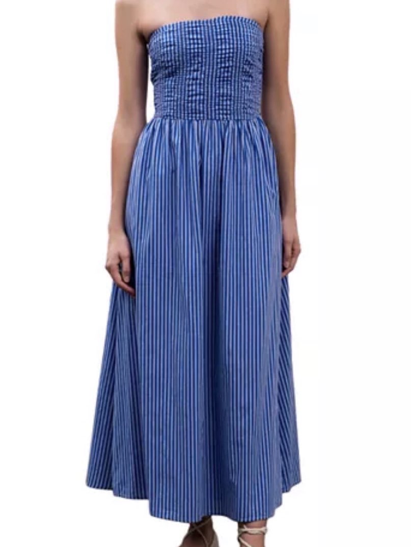 Shirred Poplin Maxi Dress