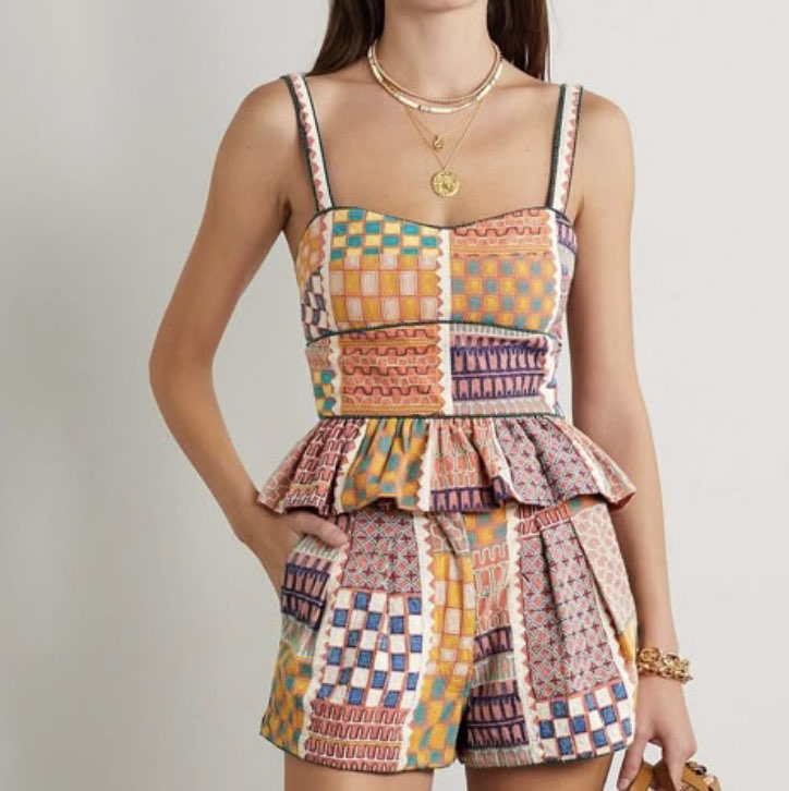Ulla Johnson Peplum Top & Shorts Set multicolored Patchwork