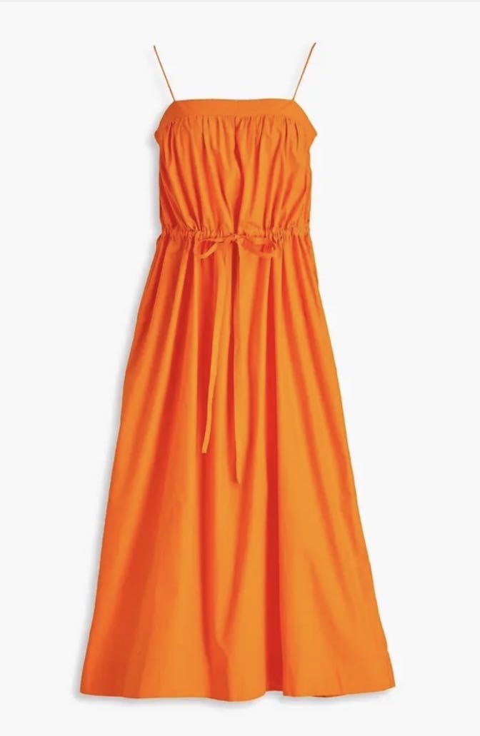Orange Poplin Midi Dress