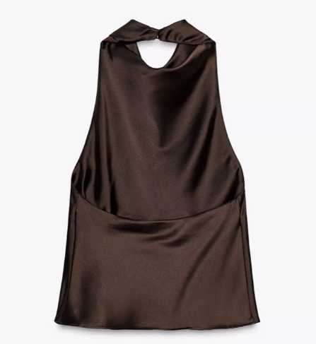 Brown Satin Halter Top