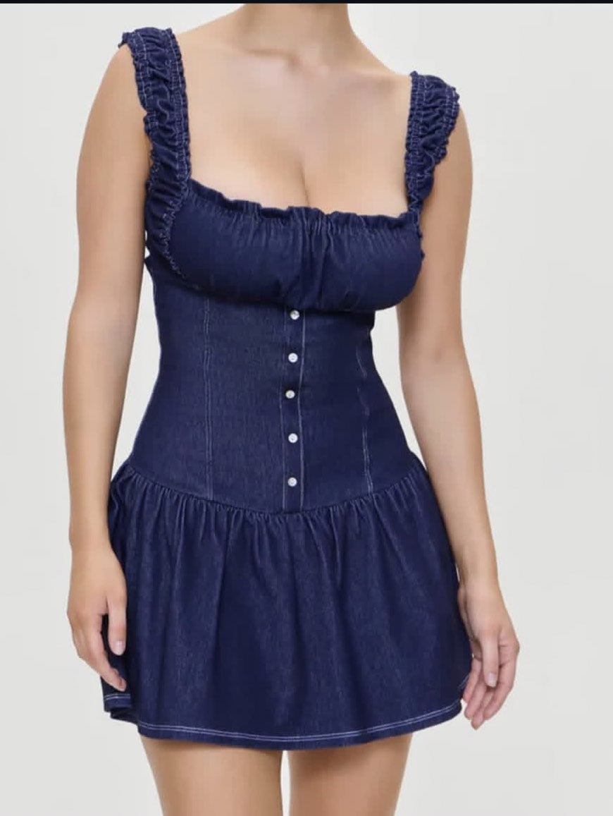 Denim Ruffle Strap Mini Dress
