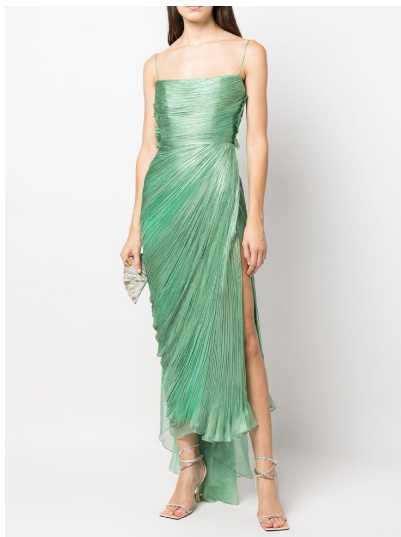Mint Green Pleated High-Slit Maxi Dress