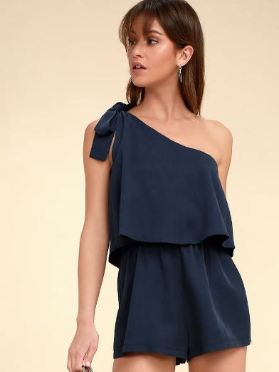 Destined for Chicness Navy Blue One-Shoulder Romper