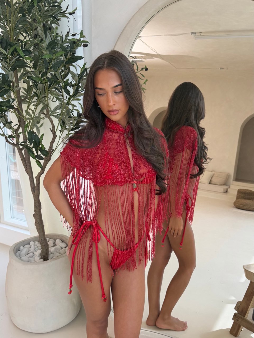 Red Beaded Fringe Set