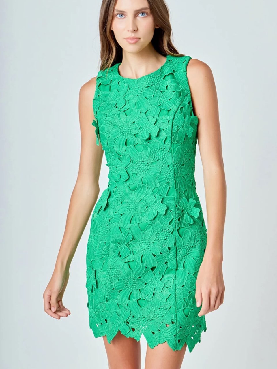 Kelly Green Floral Embroidered Mini Dress