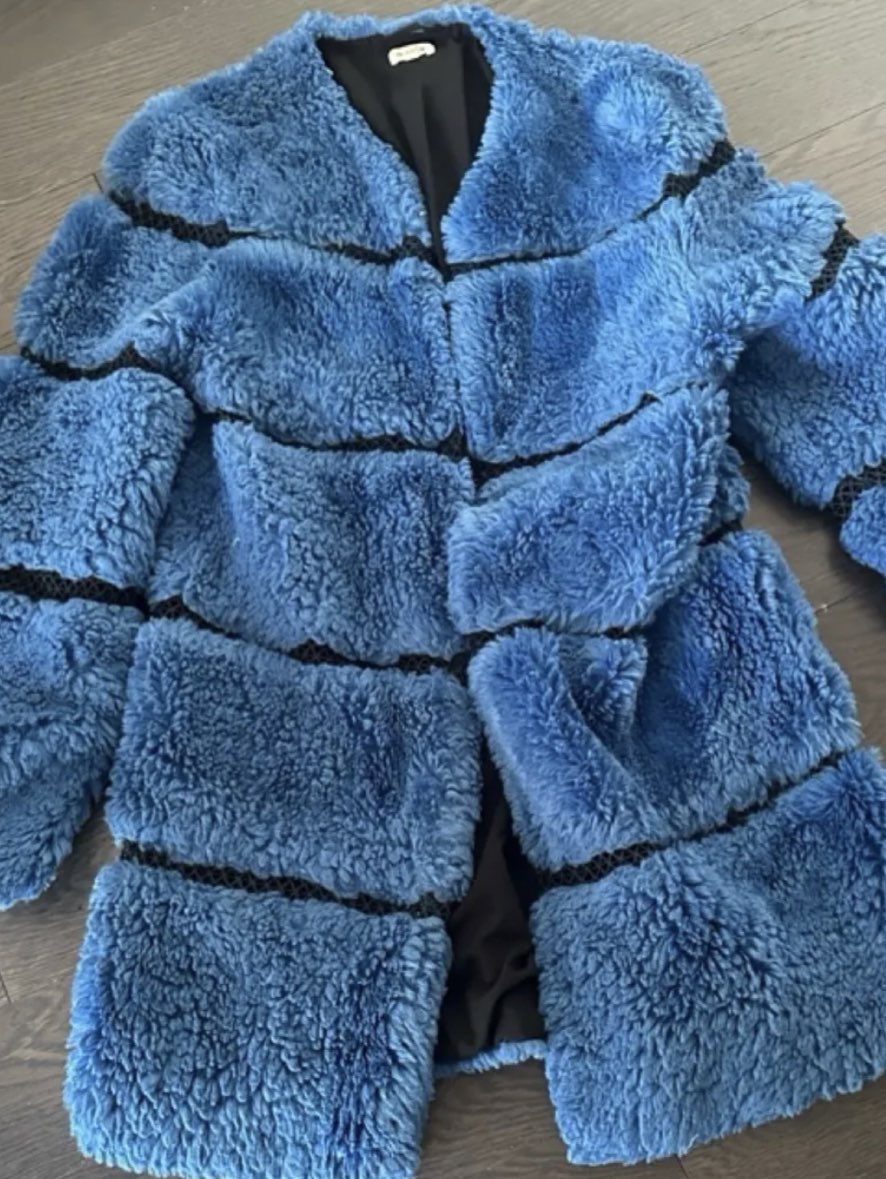 Celine Blue Shearling Striped Coat