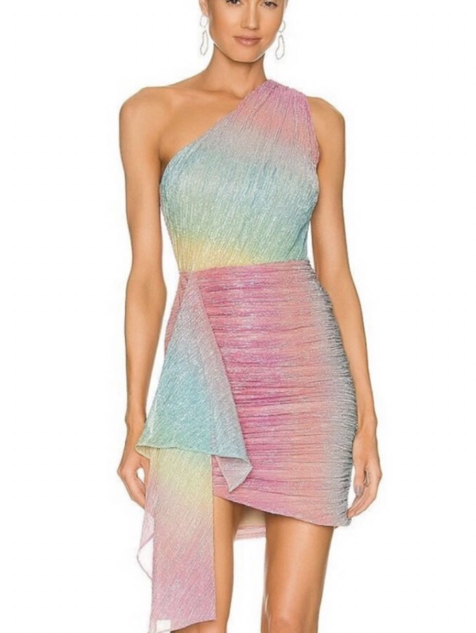 One-Shoulder Rainbow Mini Dress