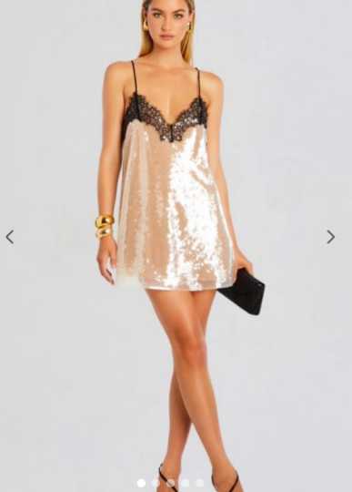 Champagne Sequin Slip Dress with Black Lace