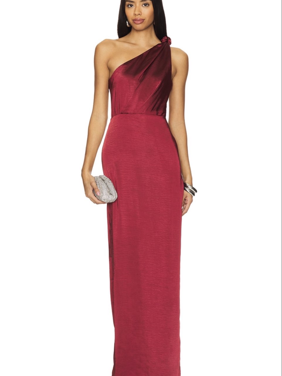 Burgundy One-Shoulder Maxi Dress