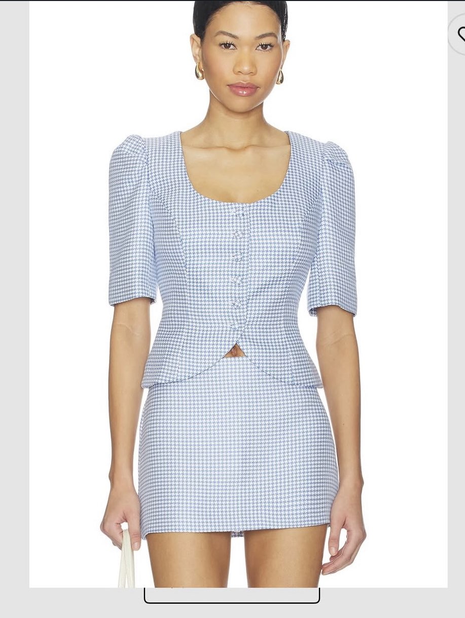 Light Blue Gingham Peplum Top and Mini Skirt Set