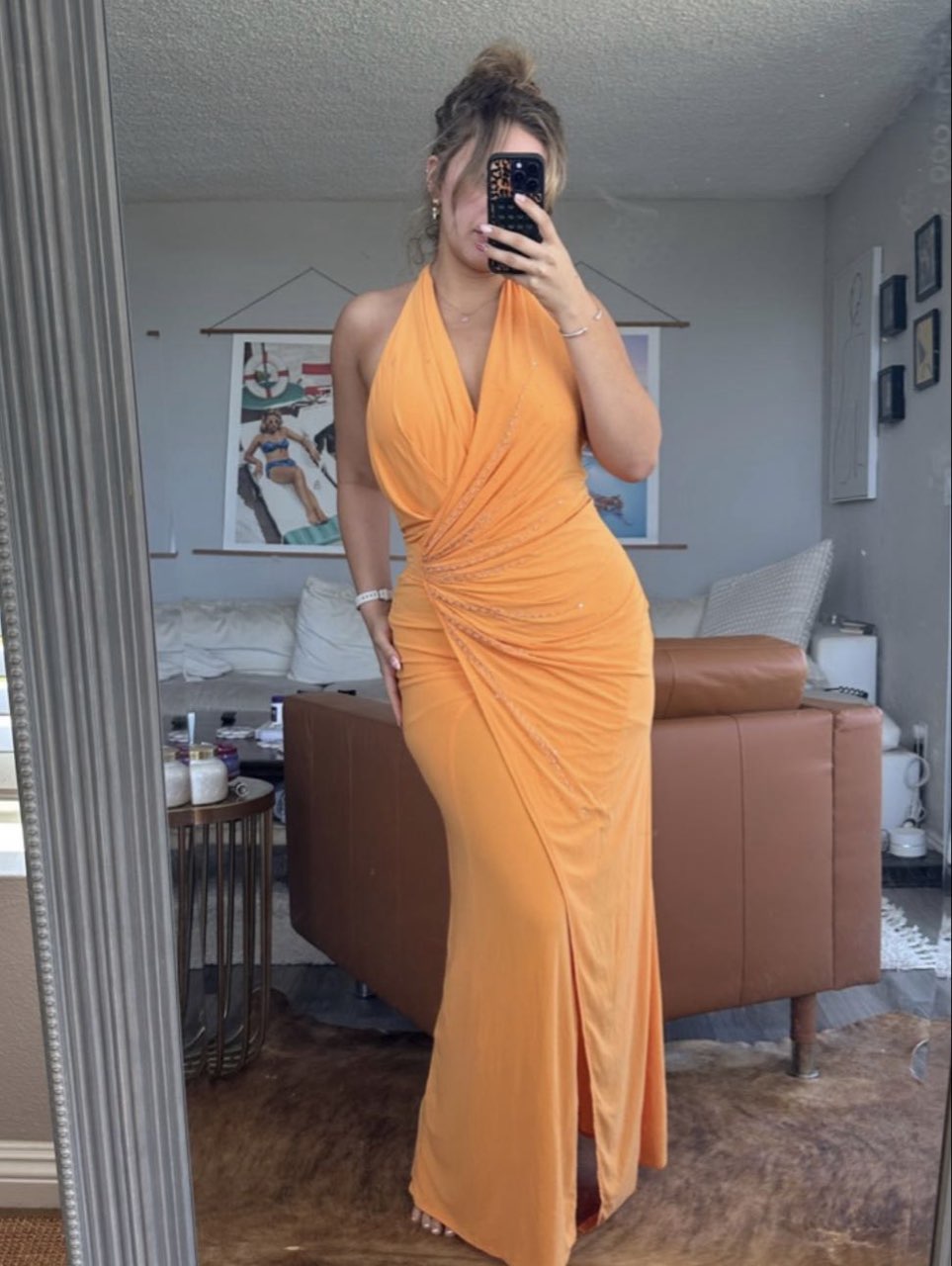 Embellished Orange Halter Gown