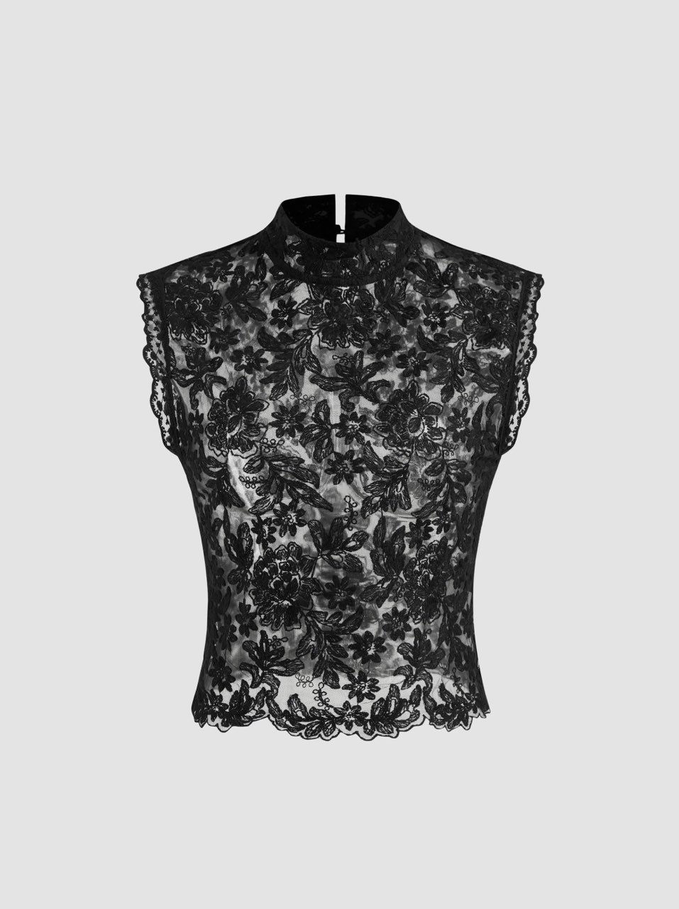 Black Floral Lace High-Neck Top